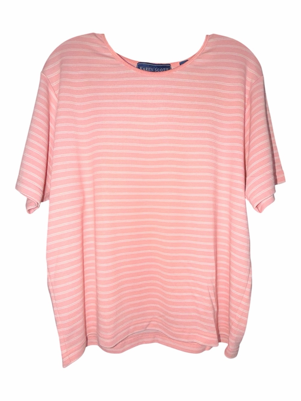 Karen Scott Pink w/White Striped Short Sleeve Top Size XL - Picture 2 of 5